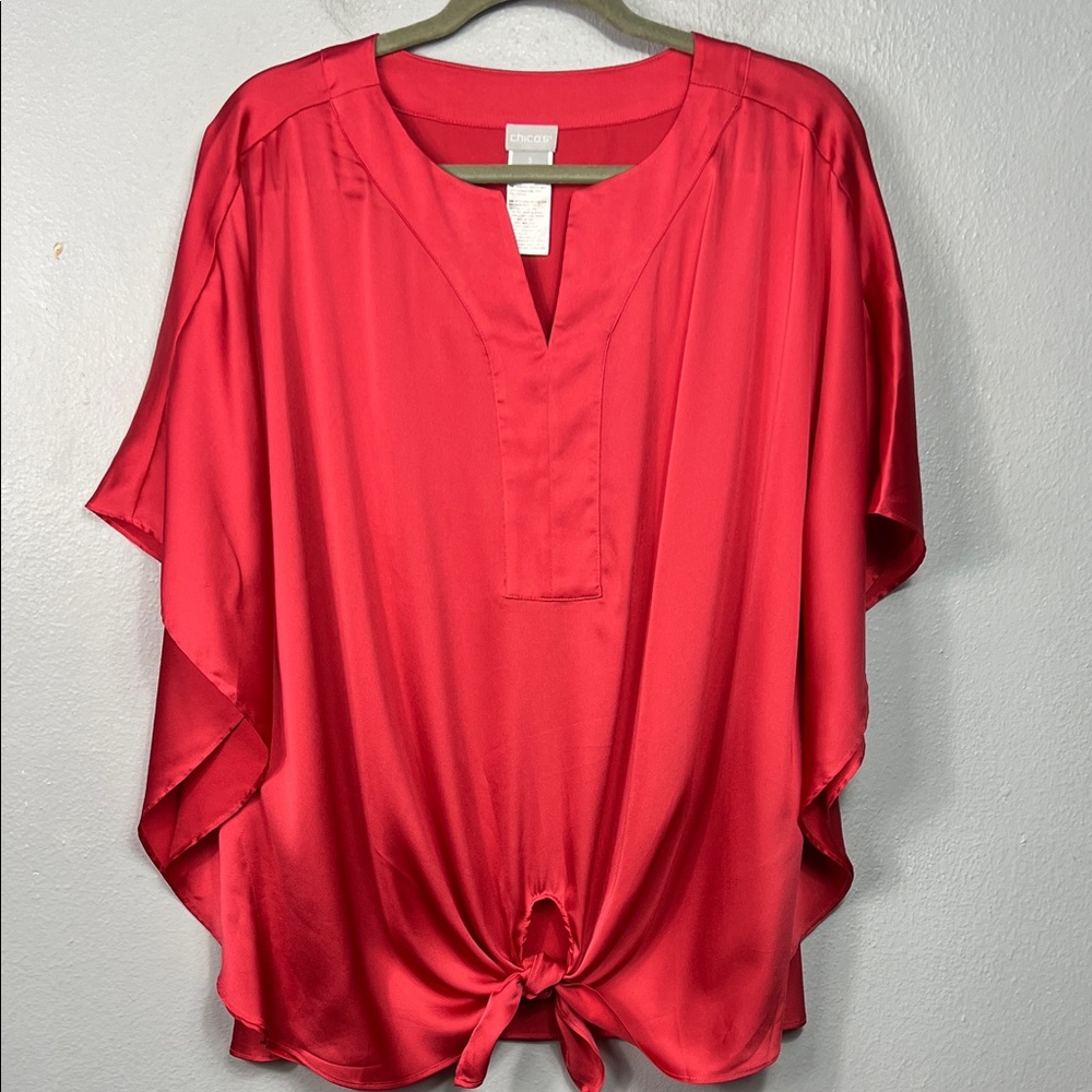 Chico’s Satin Poncho Style Tie Hem Blouse XL 16/18